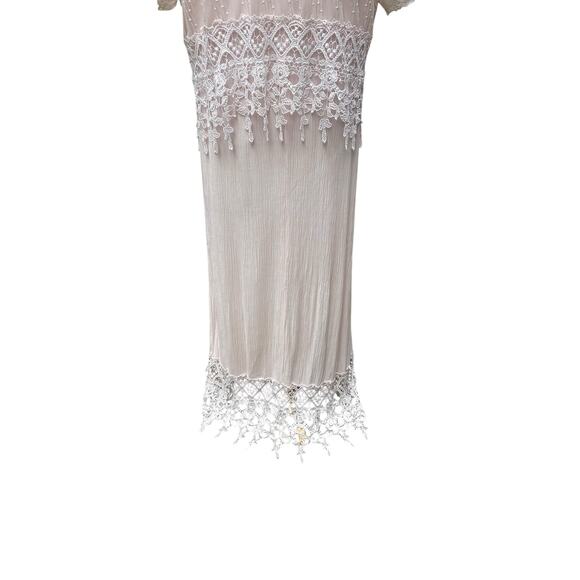 VTG Magnet Art Lynn Yang 2 Piece Set Maxi Dress Top Sz L Pastel Pink Crochet 90s - Picture 10 of 16